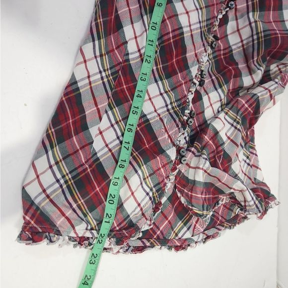 Tommy Hilfiger plaid red green white ruffle button down long sleeve blouse small - Picture 5 of 13